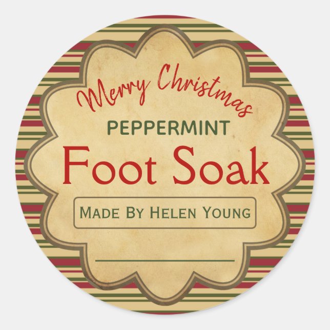 Pegatina Redonda Vintage Navidad Peppermint Foot Bath Láminas (Anverso)
