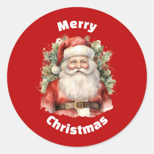 Pegatina Redonda Vintage Navidad Santa Claus Sonriendo