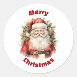 Pegatina Redonda Vintage Navidad Santa Claus Sonriendo