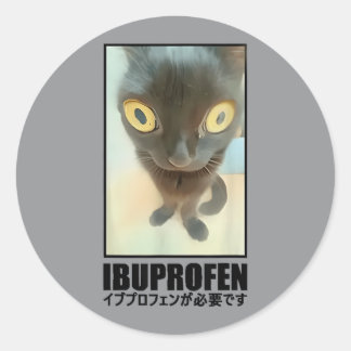 Pegatina Redonda Vintage Necesito Ibuprofeno Gato Divertido Meme Ja