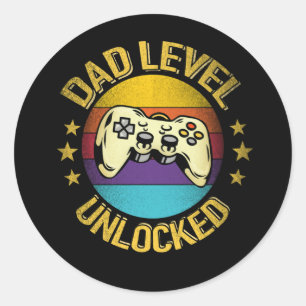 Pegatina Redonda Vintage New Dad Level Unlocked day para jugador