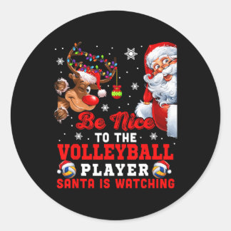 Pegatina Redonda Vintage Nice Para El Jugador De Voleibol Santa Es 
