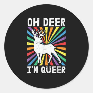 Pegatina Redonda Vintage Oh Deer Soy Lésbico Orgullo LGBT Gay Lesbi