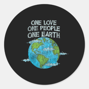 Pegatina Redonda Vintage One Love One People Planet Climate Change