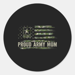Pegatina Redonda Vintage Orgullosa Mamá del Ejército Camo Bandera A