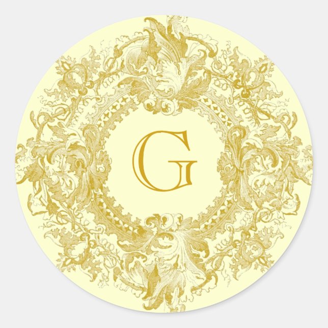 Pegatina Redonda Vintage Ornate Gold Flourist Wreath (Anverso)