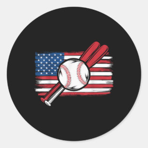 Pegatina Redonda Vintage Patriótico Baseball 4 De Julio Estados Uni