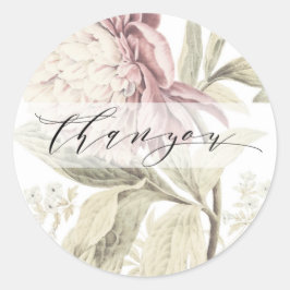 Pegatina Redonda Vintage Peony Bellas Artes Botánicas Gracias boda