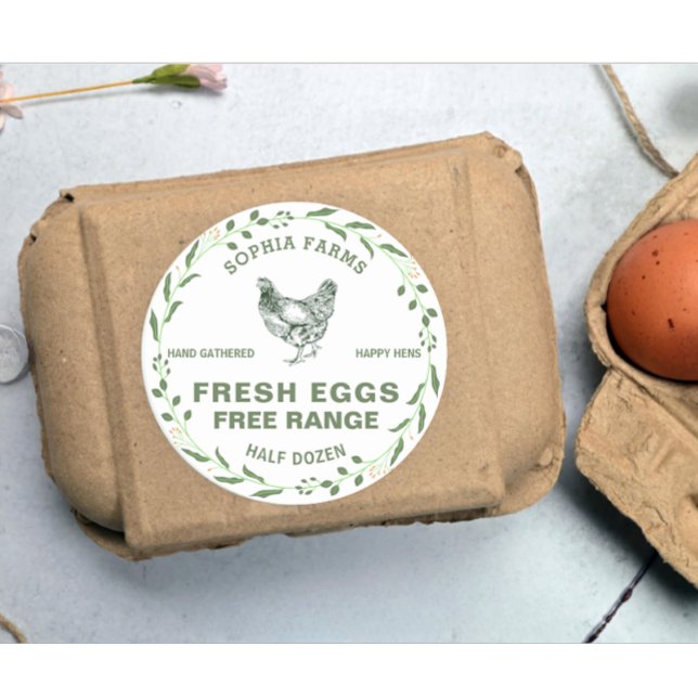 Pegatina Redonda Vintage Personalizado Propietario de Granja Nombre (modern personalized farm owner name egg stamp)