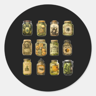 Pegatina Redonda Vintage Pickle Jar Halloween Pickle Spookokee