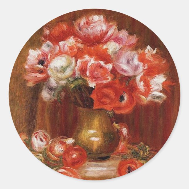 Pegatina Redonda Vintage Pierre-Auguste Renoir Anemones (Anverso)