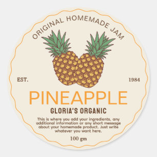 Pegatina Redonda Vintage Pineapple Fruit Jam Canning Producto
