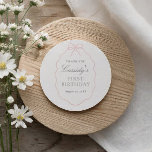 Pegatina Redonda Vintage Pink Bow Chica Birday