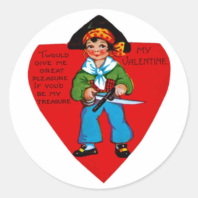 Pegatina Redonda Vintage Pirate Valentine (Anverso)
