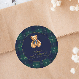 Pegatina Redonda Vintage Polo Teddy Bear Baby Shower Round Sticker