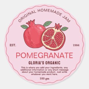 Pegatina Redonda Vintage Pomegranate Fruit Jam Producto casero