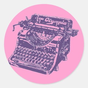 Pegatina Redonda Vintage Pop Art Purple Typewriter