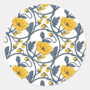 Pegatina Redonda Vintage Poppy Poppies Flores Tile Design