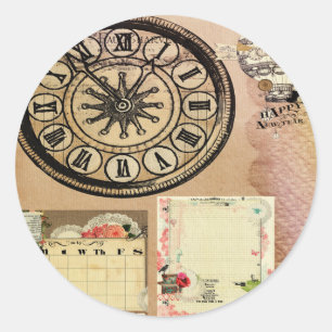 Pegatina Redonda Vintage, punk de vapor, relojes, collage, victoria