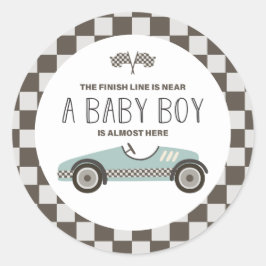 Pegatina Redonda Vintage Race Car Baby Shower