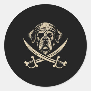 Pegatina Redonda Vintage Rate Saint Bernard Crossbone Dog Lover