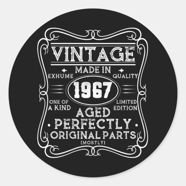 Pegatina Redonda Vintage Realizado En 1967 Retro Classic (Anverso)