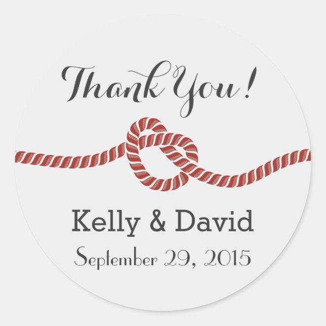 Pegatina Redonda Vintage Red Rope Knot Elegant Wedding (Anverso)