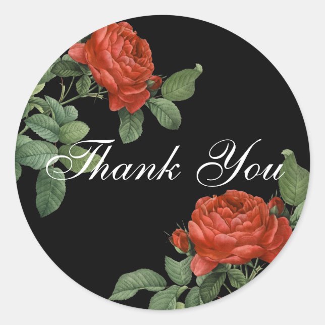 Pegatina Redonda Vintage Red Rose Botanical Gracias (Anverso)