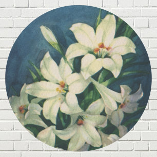 Pegatina Redonda Vintage Religioso Easter Greetings, Lily Flowers