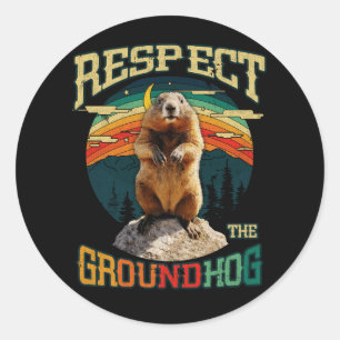 Pegatina Redonda Vintage Respect the Groundhog Funny Woodchuck Grou
