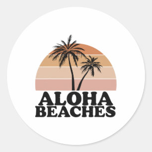 Pegatina Redonda Vintage Retro Aloha Beach Tropical Vacatio