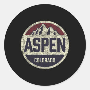Pegatina Redonda Vintage Retro Aspen Colorado Montaña Círculo Esquí