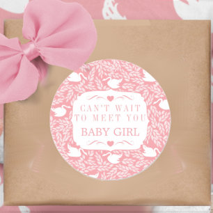 Pegatina Redonda Vintage Retro Baby Girl Patrón de cisnes Baby Show