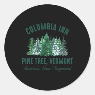 Pegatina Redonda Vintage Retro Columbia Inn Pine Tree Vermont Merry