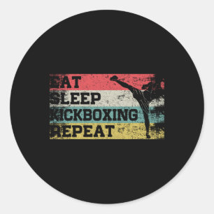 Pegatina Redonda Vintage Retro Come Dormir Kickbox Repetir Divertid