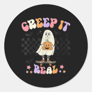 Pegatina Redonda Vintage Retro Halloween Creep it real Ghost Boy Fa