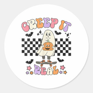Pegatina Redonda Vintage Retro Halloween Creep It Real Ghost Boy Fa
