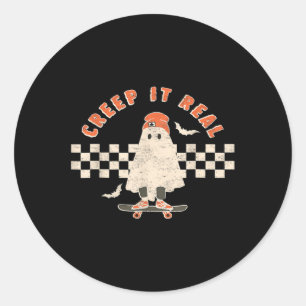 Pegatina Redonda Vintage Retro Halloween Creep it real Ghost Boy Fa