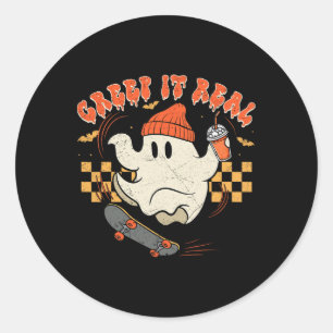 Pegatina Redonda Vintage Retro Halloween Creep It Real Ghost Boy Fa