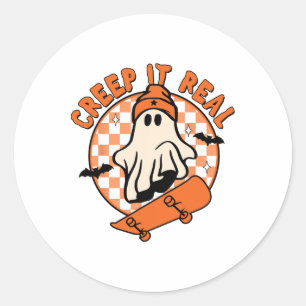 Pegatina Redonda Vintage Retro Halloween Creep It Real Ghost Boy Fa