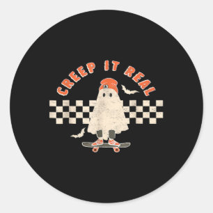 Pegatina Redonda Vintage Retro Halloween Creep It Real Ghost Boy Fa