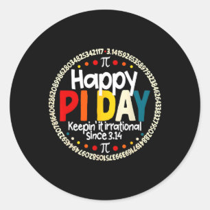 Pegatina Redonda Vintage Retro Happy Pi Day Manténganlo Irracional