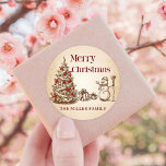 Pegatina Redonda Vintage Retro Merry Christmas Tree<br><div class="desc">Vintage Retro Merry Christmas Tree Classic Round Pegatina</div>