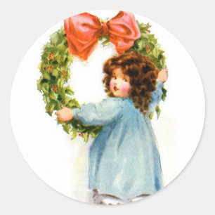 Pegatina Redonda Vintage Retro Mujeres Navidades Chica victoriana