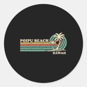 Pegatina Redonda Vintage Retro Summer Vacation Hawaii Poipu Beach