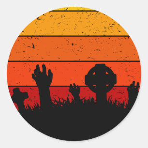 Pegatina Redonda Vintage Retro Sunset Halloween Cementerio I