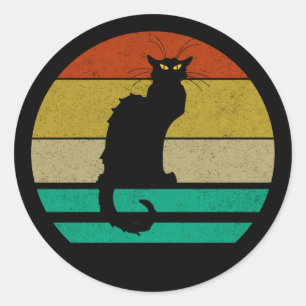 Pegatina Redonda Vintage Retro Sunset Le Chat Noir Gato Negro