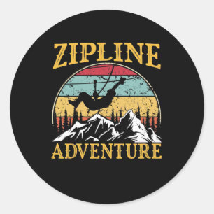 Pegatina Redonda Vintage Retro Zipline Adventure Matching Zipline