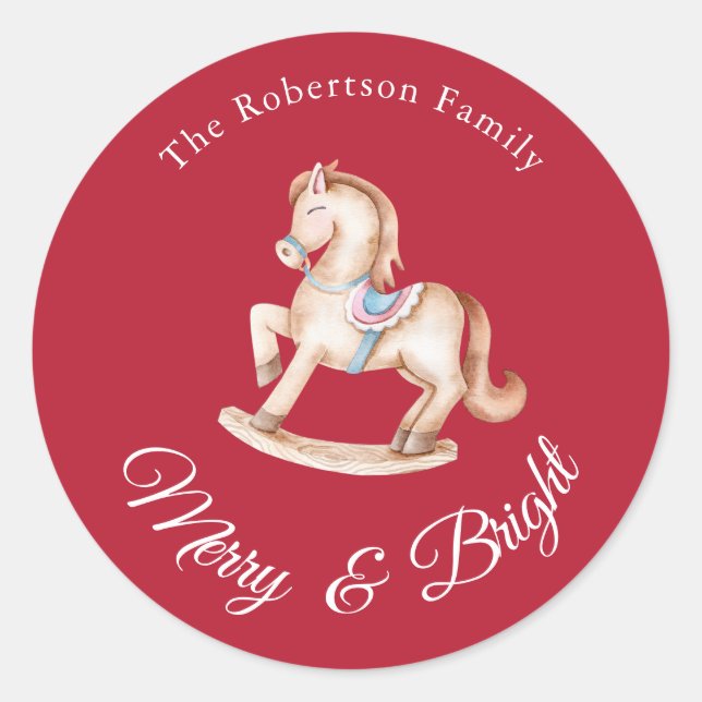 Pegatina Redonda Vintage Rocking Horse Christmas Sticker (Anverso)