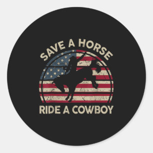 Pegatina Redonda Vintage Rodeo Cowboy Western Country Horse Usa Pat